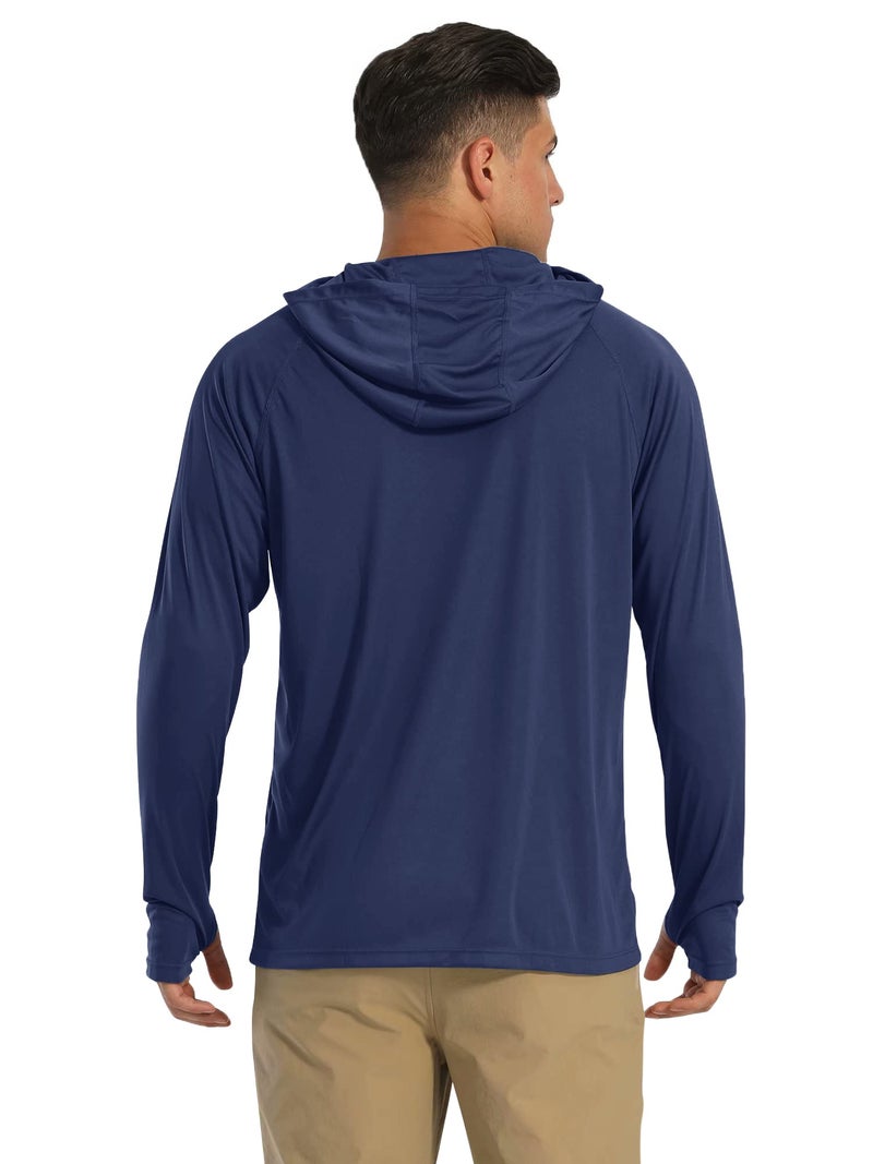 MAGCOMSEN Mens Long Sleeve Hoodie for Men Rash Guards Sun Shirts UV Protection with Hooded Fishing Athletic T-Shirt Workout Shirts Navy - Image 2